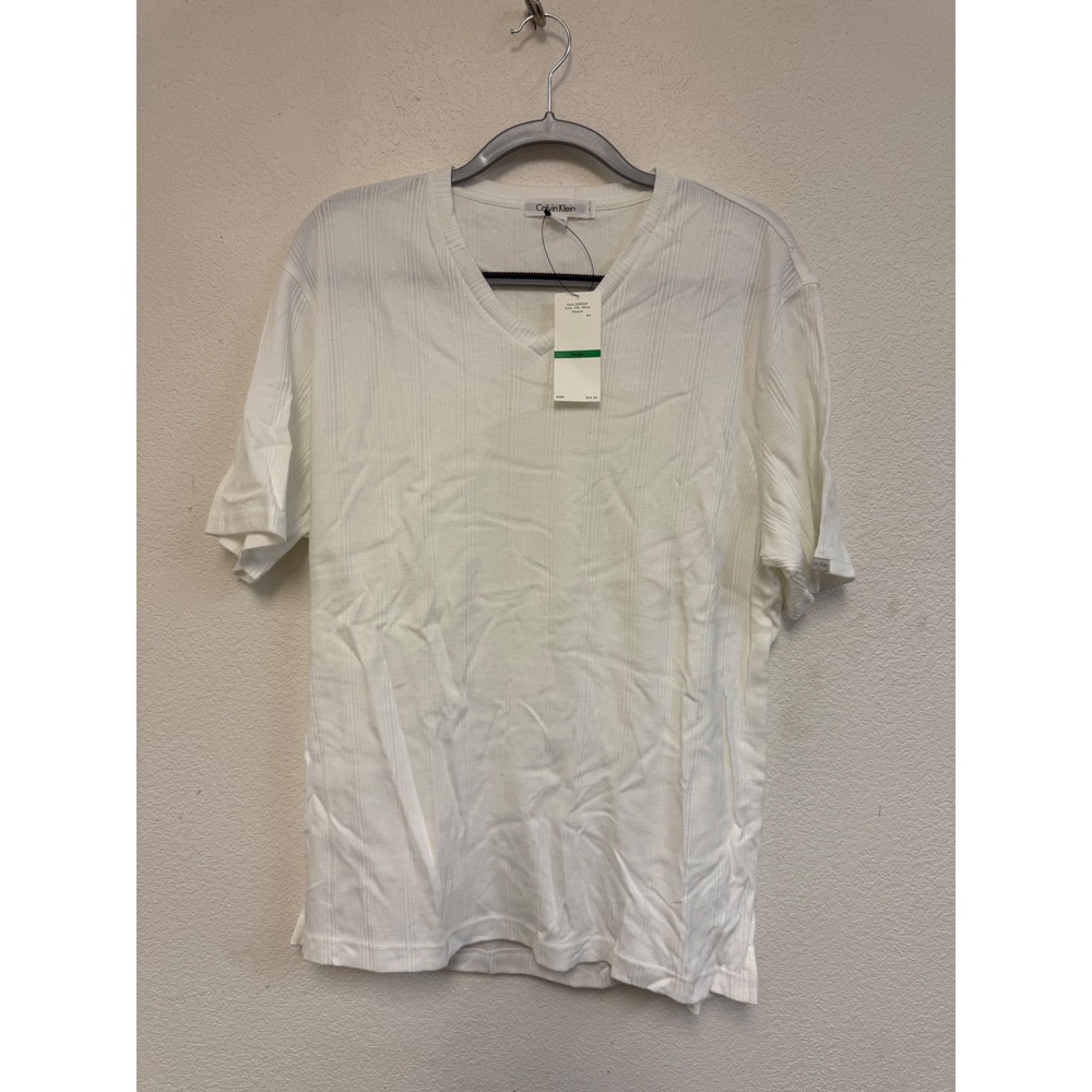 Calvin Klein Men's Large White Ribbed V-Neck Shirt 100% Cotton NWT